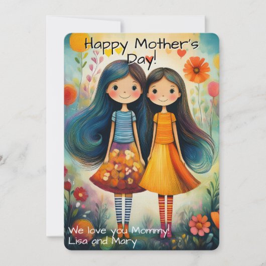 Grappige illustratie van twee meisjes Moederdag (Voorkant)