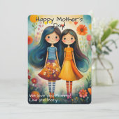 Grappige illustratie van twee meisjes Moederdag (Staand voorkant)
