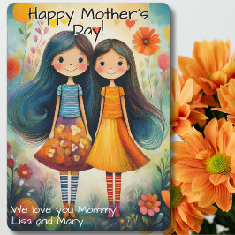 Grappige illustratie van twee meisjes Moederdag