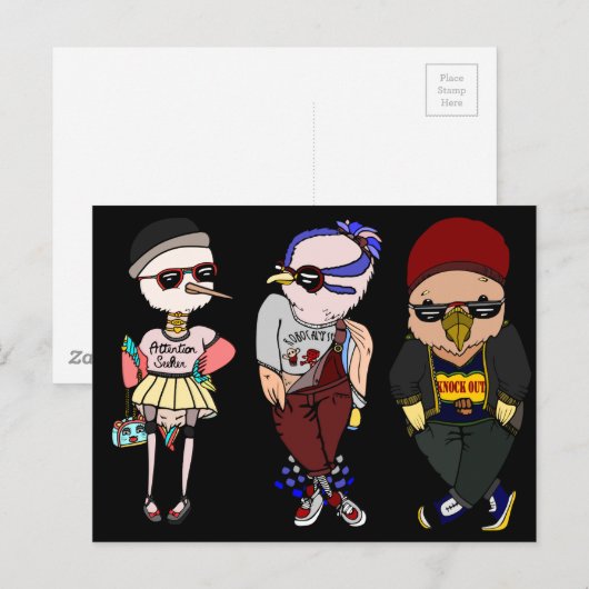 Grappige Illustratie van Vogels in Funky Briefkaart (Voorkant / Achterkant)