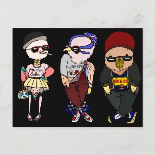 Grappige Illustratie van Vogels in Funky Briefkaart (Voorkant)