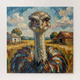 Grappige Impasto Struisvogel op een Ranch Legpuzzel