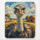 Grappige Impasto Struisvogel op een Ranch Muismat (Voorkant)