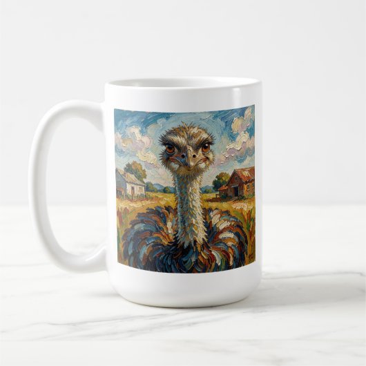 Grappige Impasto Struisvogel op een Ranch Persoonl Koffiemok (Links)
