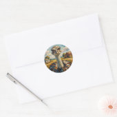 Grappige Impasto Struisvogel op een Ranch Ronde Sticker (Envelop)