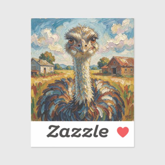 Grappige Impasto Struisvogel op een Ranch  Sticker (Vel)