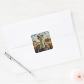 Grappige Impasto Struisvogel op een Ranch Vierkante Sticker (Envelop)