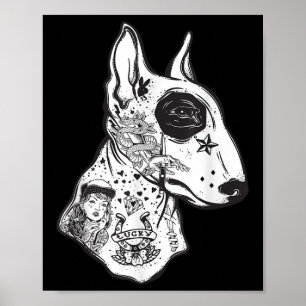 Grappige Inked Bull Terrier Old School Tattoo Dog Poster