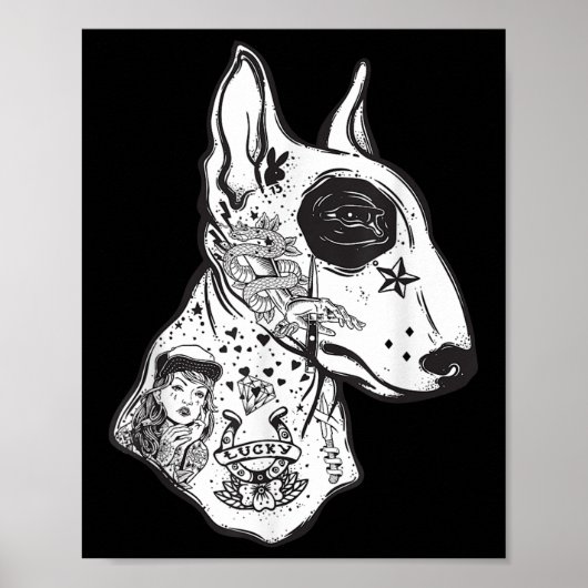 Grappige Inked Bull Terrier Old School Tattoo Dog Poster (Voorkant)