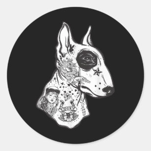 Grappige Inked Bull Terrier Old School Tattoo Dog Ronde Sticker