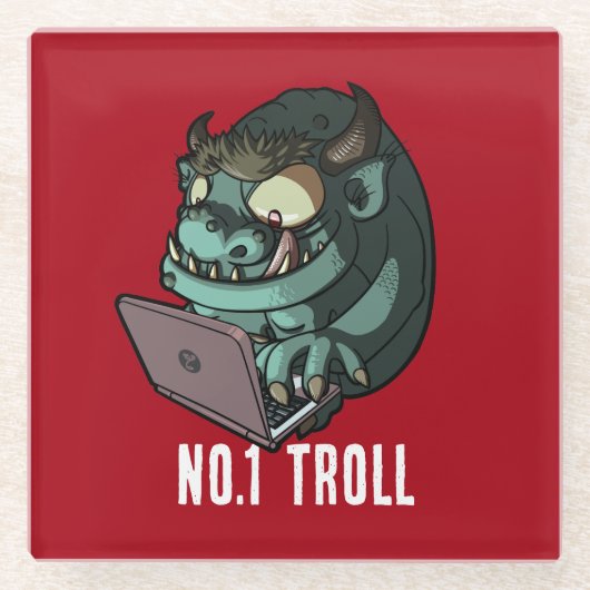 Grappige Internet Troll Nummer 1 Troll Laptop Cart Glazen Onderzetter (Voorkant)