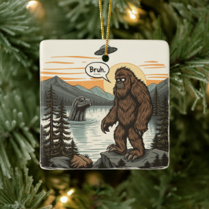 Grappige Introvert Bigfoot Sasquatch Loch Ness Ret Keramisch Ornament