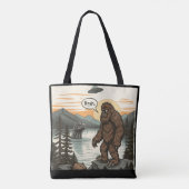 Grappige Introvert Bigfoot Sasquatch Loch Ness Ret Tote Bag (Achterkant)