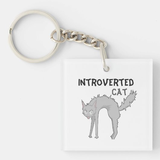 Grappige introverte kat sleutelhanger | cadeau voo (voorkant)