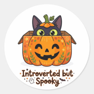 Grappige Introverte maar Spookachtige Zwarte Kat P Ronde Sticker