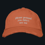 Grappige introverte stemming Sassy antisociale Hum Geborduurde Pet<br><div class="desc">Dit verontrustende roest-oranje vader pet heeft geborduurde witte tekst die perfect de sfeer van iedereen die probeert om onopgemerkt te blijven vangt. Met zijn sfeer en zelfbewuste humor is het het ultieme accessoire voor introverte mensen, antisociale boodschappen of het ontwijken van verrassingsaanvallen. Geweldig voor casual dagen, gezellige outfits, of cadeau...</div>