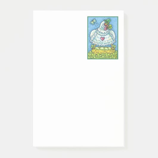 GRAPPIGE IRSE HEN, GROENE EIEREN EN KLAVERTJE VIER POST-IT® NOTES (Voorkant)