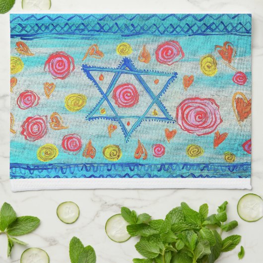 Grappige Israëlische vlag handdoek met bloemen en  (Gevouwen)