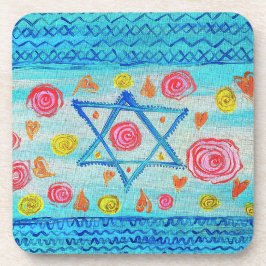 Grappige Israëlische vlag met bloemen en harten Bier Onderzetter