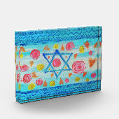 Grappige Israëlische vlag met bloemen en harten Fotoblokken (Links)