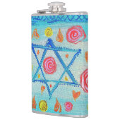 Grappige Israëlische vlag met bloemen en harten Heupfles (Links)