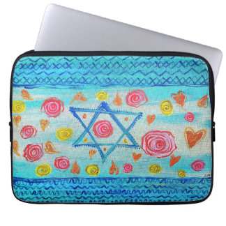 Grappige Israëlische vlag met bloemen en harten Laptop Sleeve