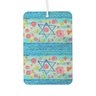 Grappige Israëlische vlag met bloemen en harten Luchtverfrisser