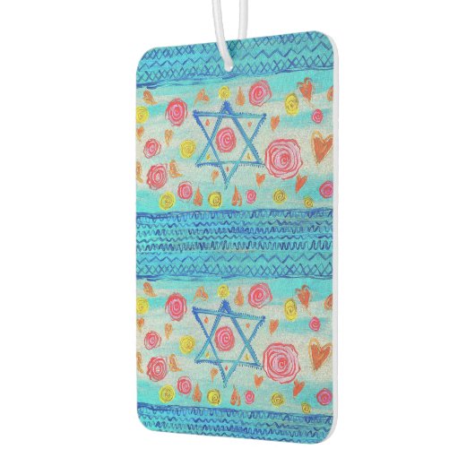 Grappige Israëlische vlag met bloemen en harten Luchtverfrisser (Links)