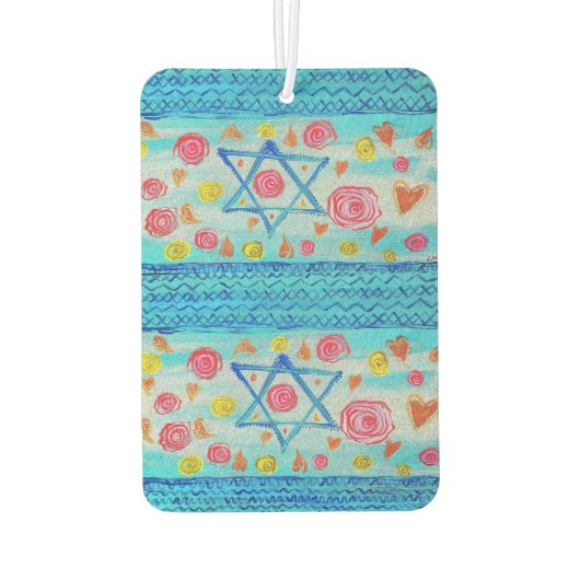 Grappige Israëlische vlag met bloemen en harten Luchtverfrisser (Achterkant)