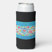 Grappige Israëlische vlag met bloemen en harten Seltzer Blikjeskoeler (Seltzer Achterkant)