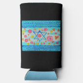 Grappige Israëlische vlag met bloemen en harten Seltzer Blikjeskoeler (Achterkant)