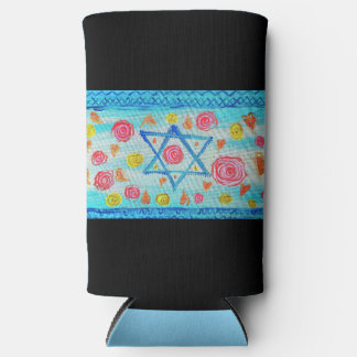 Grappige Israëlische vlag met bloemen en harten Seltzer Blikjeskoeler