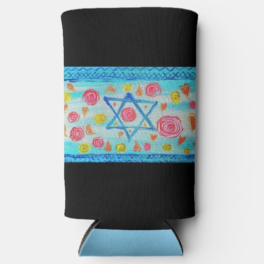 Grappige Israëlische vlag met bloemen en harten Seltzer Blikjeskoeler (Voorkant)