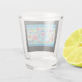 Grappige Israëlische vlag met bloemen en harten Shot Glas (Achterkant)