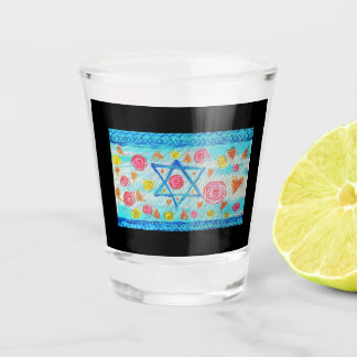 Grappige Israëlische vlag met bloemen en harten Shot Glas