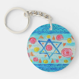 Grappige Israëlische vlag met bloemen en harten Sleutelhanger