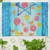 Grappige Israëlische vlag met bloemen en harten Theedoek (Gevouwen)