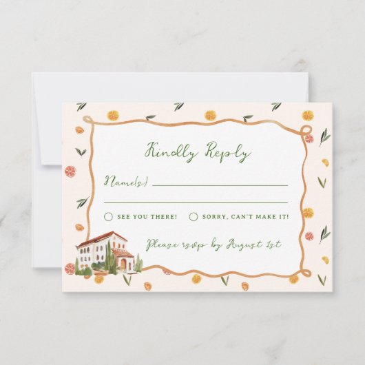 Grappige Italiaanse citrus bruiloft RSVP Kaartje (Voorkant)