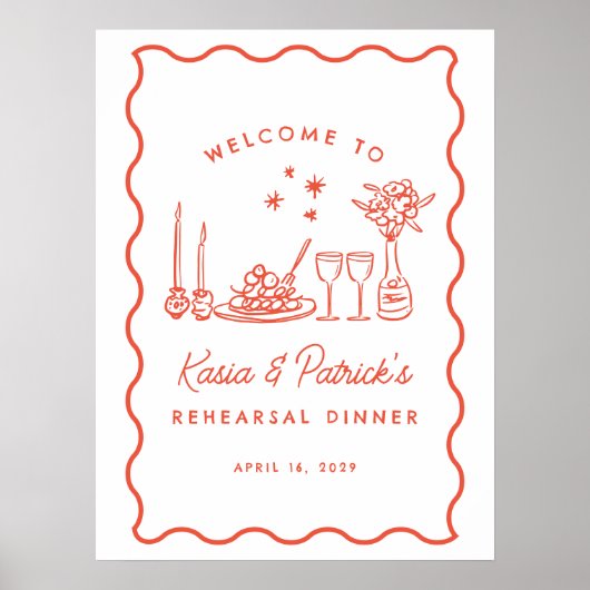 Grappige Italiaanse Doodle Repetitie Dinner Sign Poster (Voorkant)