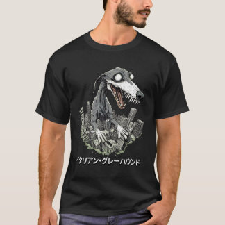 Grappige Italiaanse Greyhound-hond Kaiju Monster J T-shirt