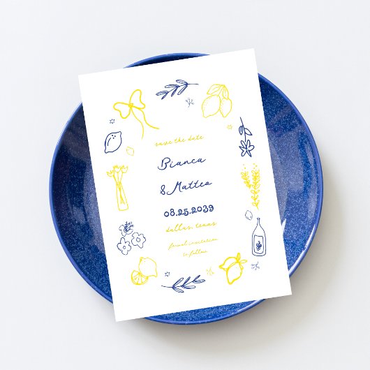 Grappige Italiaanse Hand getrokken citroenen Lijst Save The Date