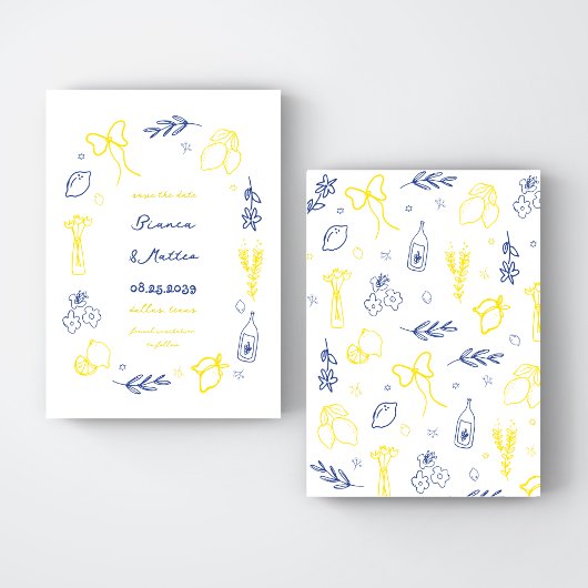 Grappige Italiaanse Hand getrokken citroenen Lijst Save The Date