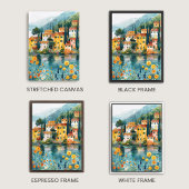 Grappige Italiaanse Lakeside Village Art Canvas Afdruk