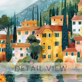 Grappige Italiaanse Lakeside Village Art Canvas Afdruk