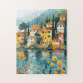 Grappige Italiaanse Lakeside Village Art Legpuzzel (Verticaal)