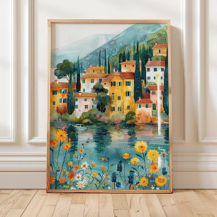 Grappige Italiaanse Lakeside Village Art Print