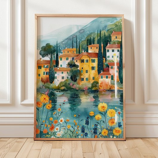 Grappige Italiaanse Lakeside Village Art Print