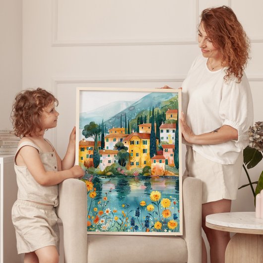 Grappige Italiaanse Lakeside Village Art Print