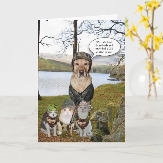 Grappige jachthond/lab Vaderdag Kaart (Gele Bloem)