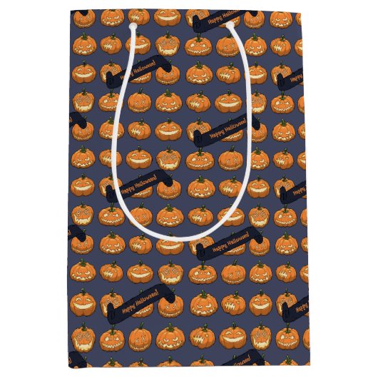 Grappige Jack O Lantern Gelukkig Halloween! Pompoe Medium Cadeauzakje (Voorkant)